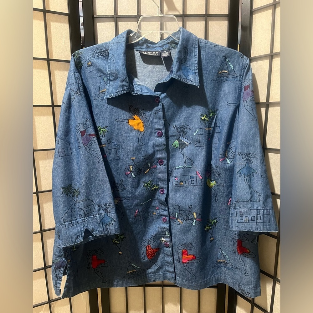 NEW DIRECTION VINTAGE Embroidered Denim Button-Up Jacket in Blue WOMEN SIZE 3X